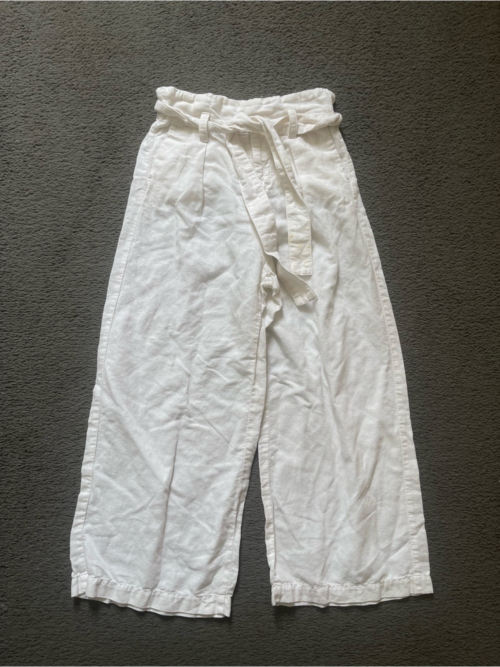 Zara Kids White Paperbag Waist Wide-Leg Pants with Tie